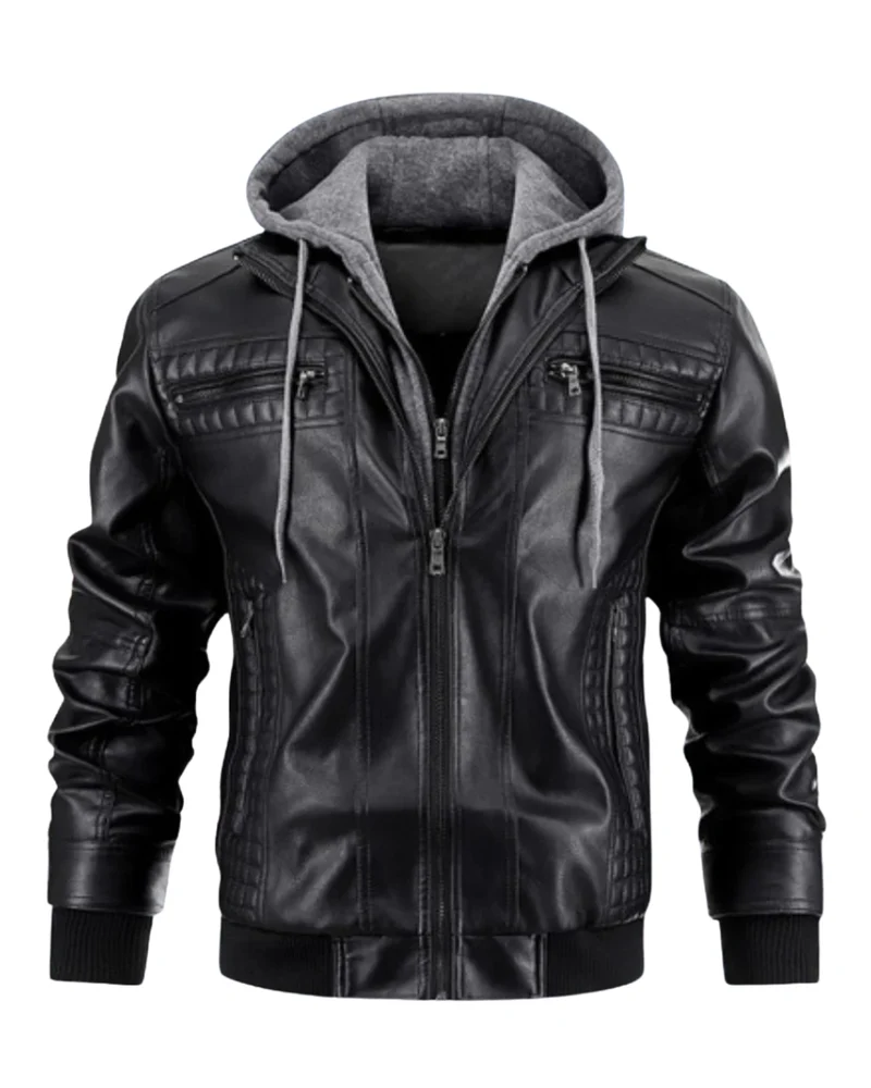 Casual Hooded Leather Jacket