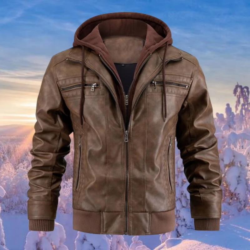 Casual Hooded Leather Jacket