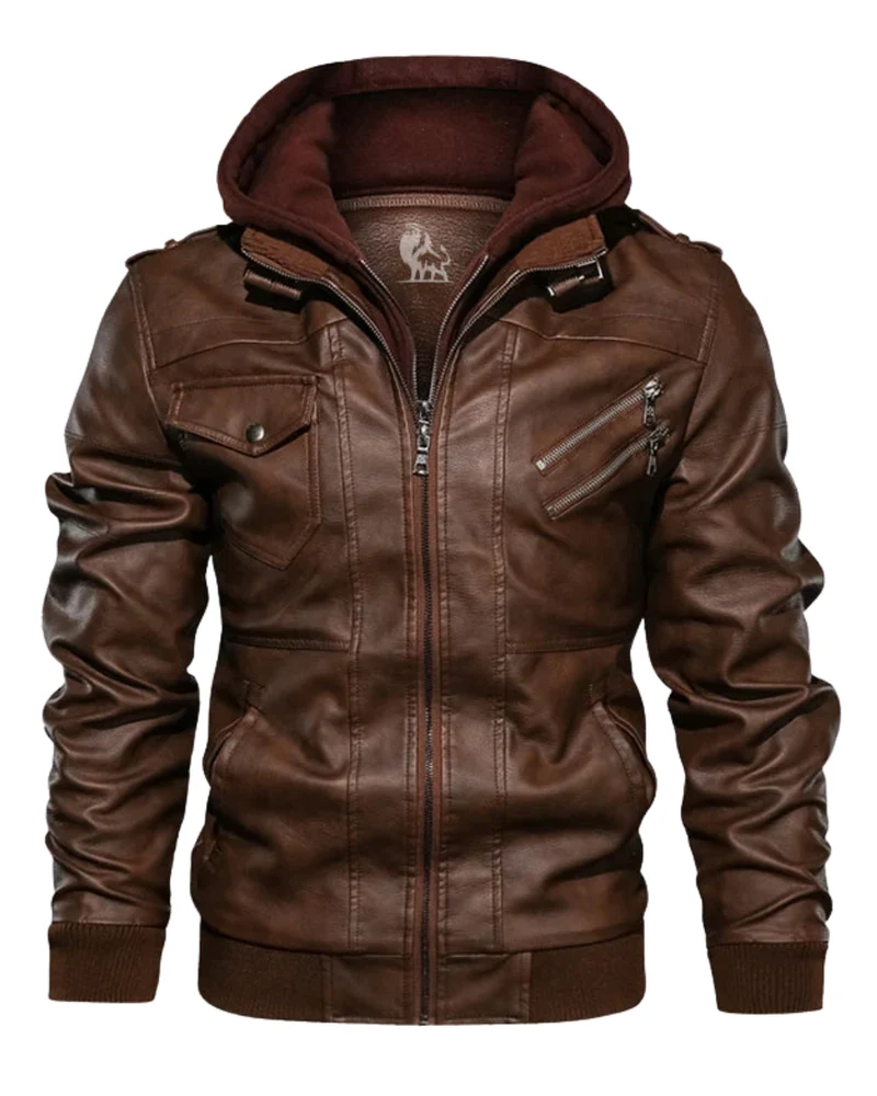 Elegant Hooded Leather Jacket