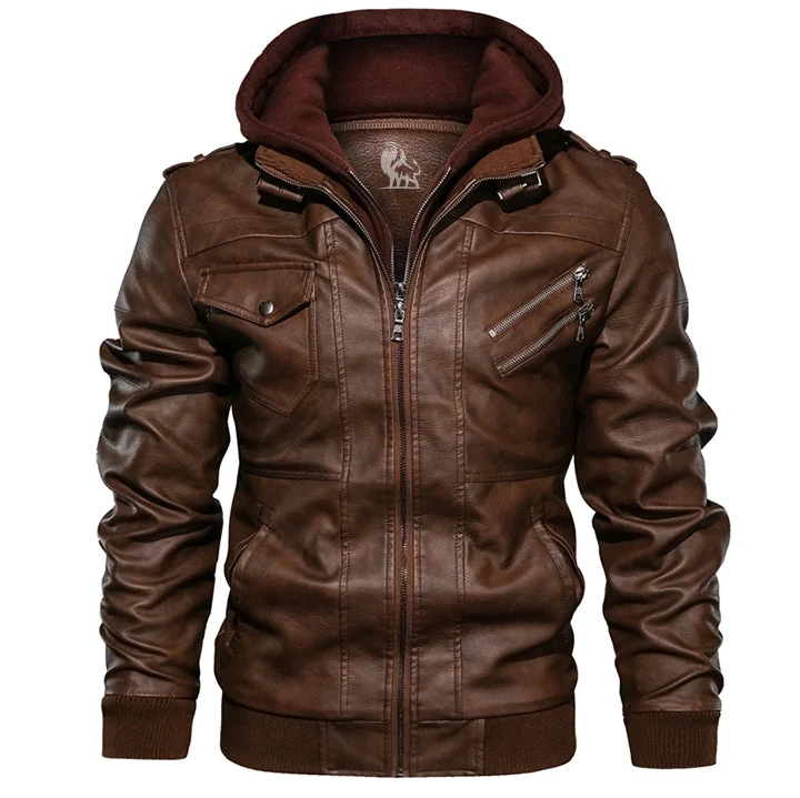 Elegant Hooded Leather Jacket