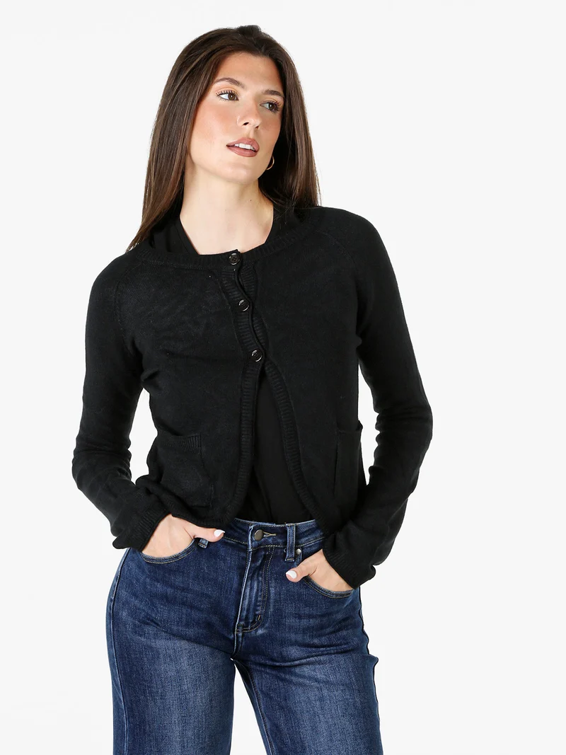Cardigan donna in maglia con bottoni - nero