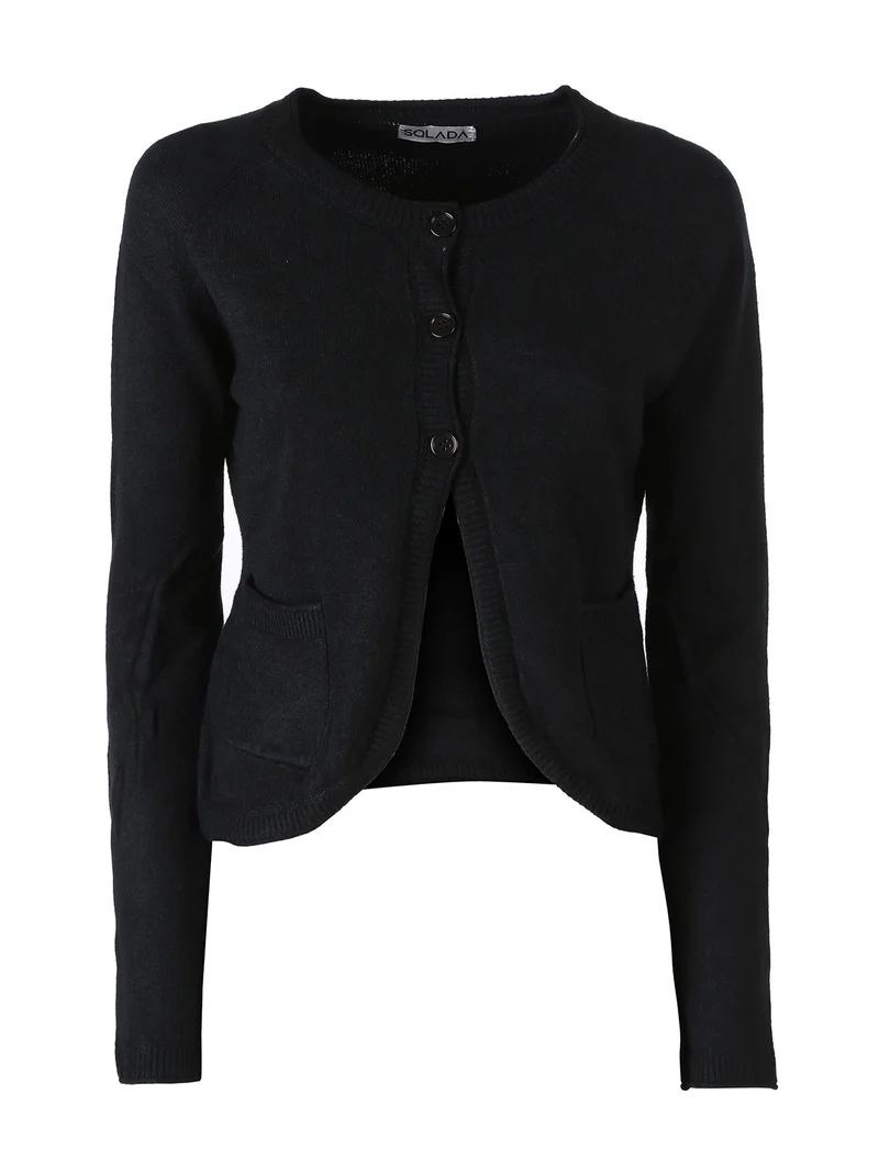 Cardigan donna in maglia con bottoni - nero