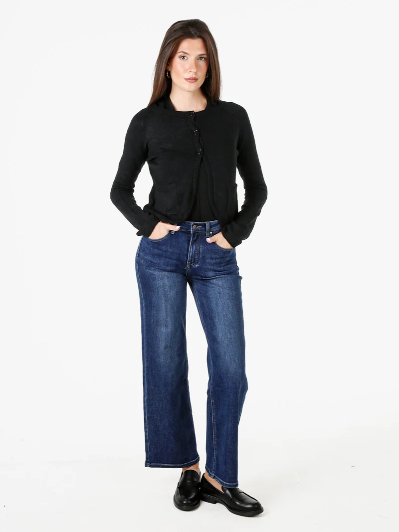 Cardigan donna in maglia con bottoni - nero