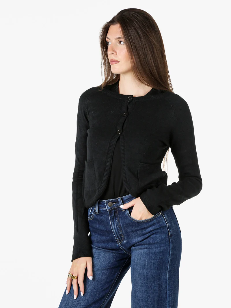 Cardigan donna in maglia con bottoni - nero