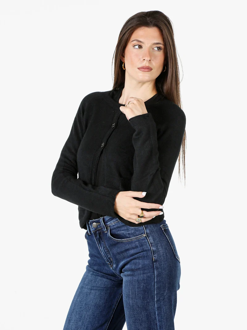Cardigan donna in maglia con bottoni - nero