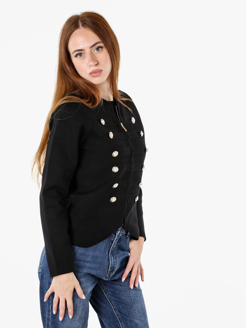 Giacca da donna in maglia con cerniera e bottoni dorati - nero