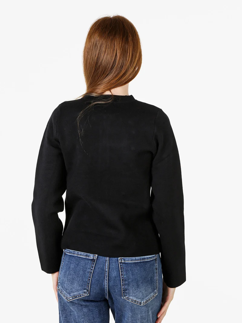 Giacca da donna in maglia con cerniera e bottoni dorati - nero
