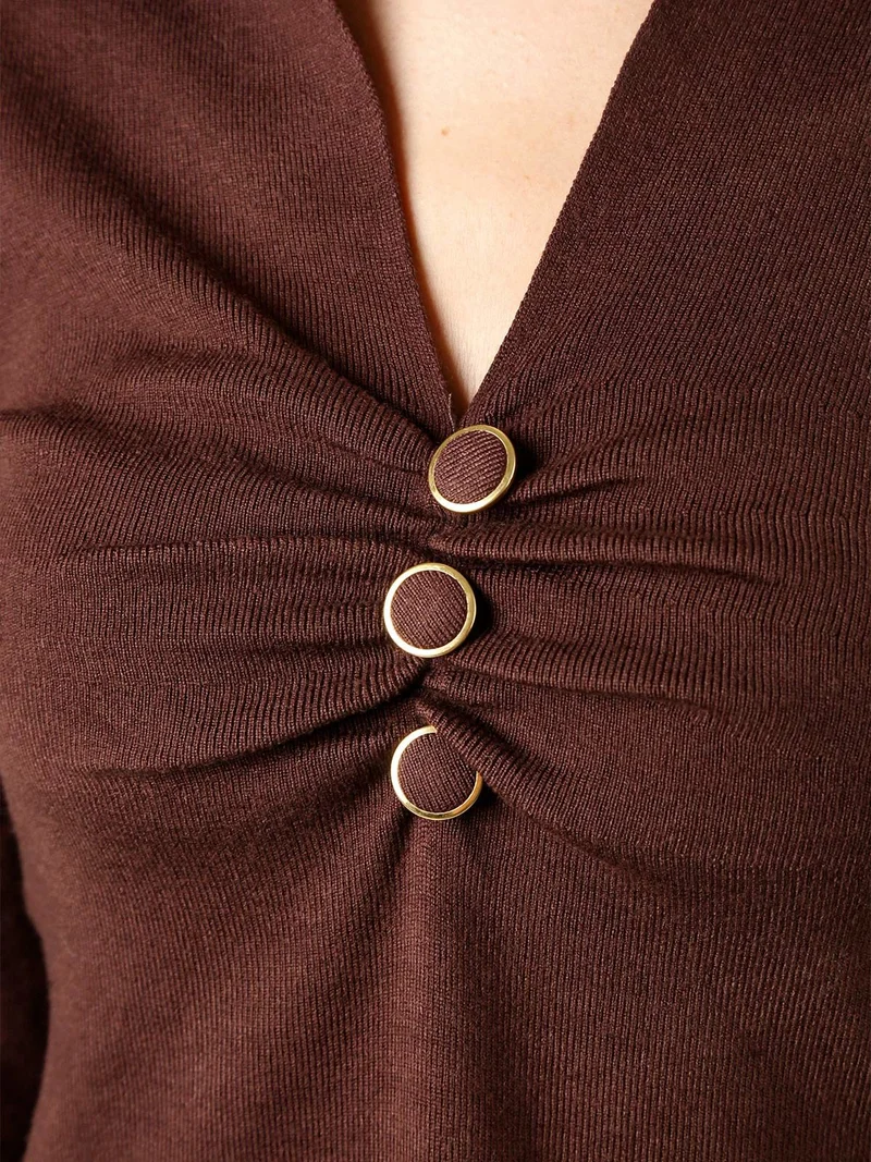 Maglia donna con scollo a V e colletto - moro