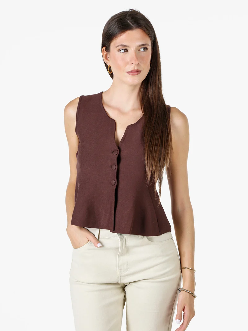 Gilet donna in maglia con bottoni e scollo a V - moro