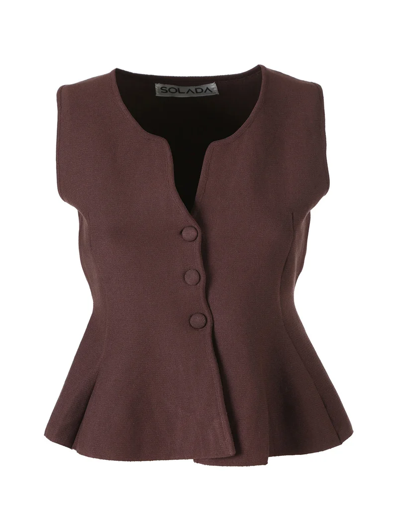 Gilet donna in maglia con bottoni e scollo a V - moro
