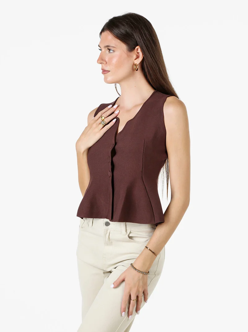 Gilet donna in maglia con bottoni e scollo a V - moro