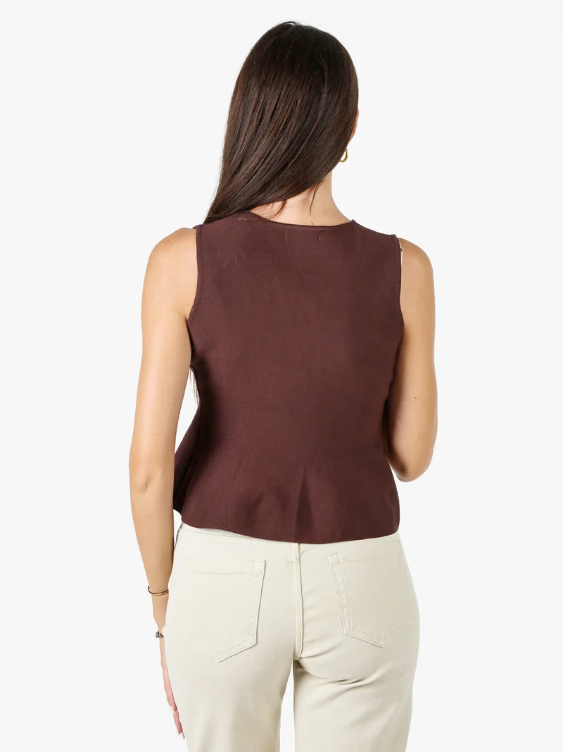 Gilet donna in maglia con bottoni e scollo a V - moro