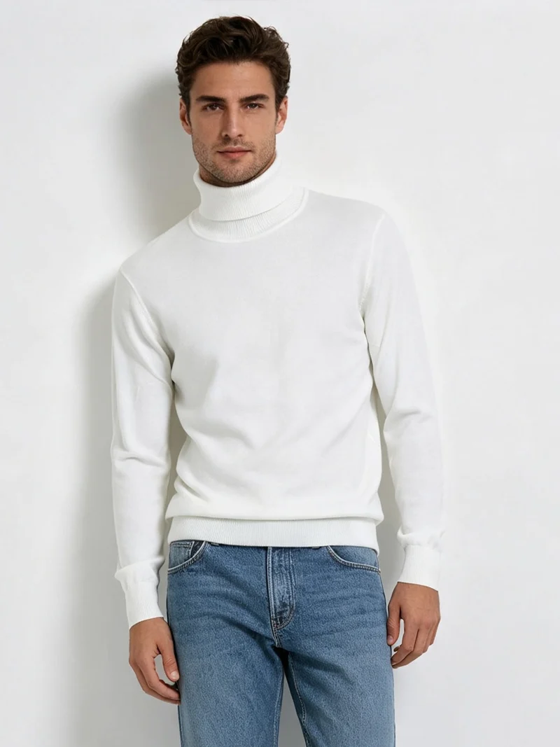 Maglia dolcevita da uomo - bianco