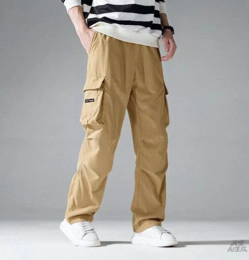 Herren Cargo Hose Stretch | Gerade Freizeithose mit Elastischem Bund & Cargotaschen | Bequeme Alltagshose