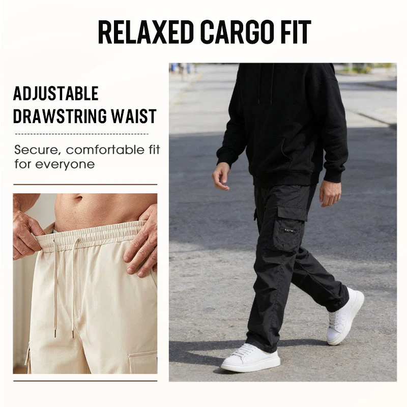 Herren Cargo Hose Stretch | Gerade Freizeithose mit Elastischem Bund & Cargotaschen | Bequeme Alltagshose
