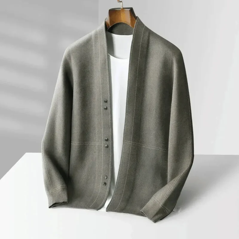 Herren Strickjacke aus Schurwolle | Warmer Cardigan mit Jacquardmuster | Weiche Wolljacke mit Knopfleiste