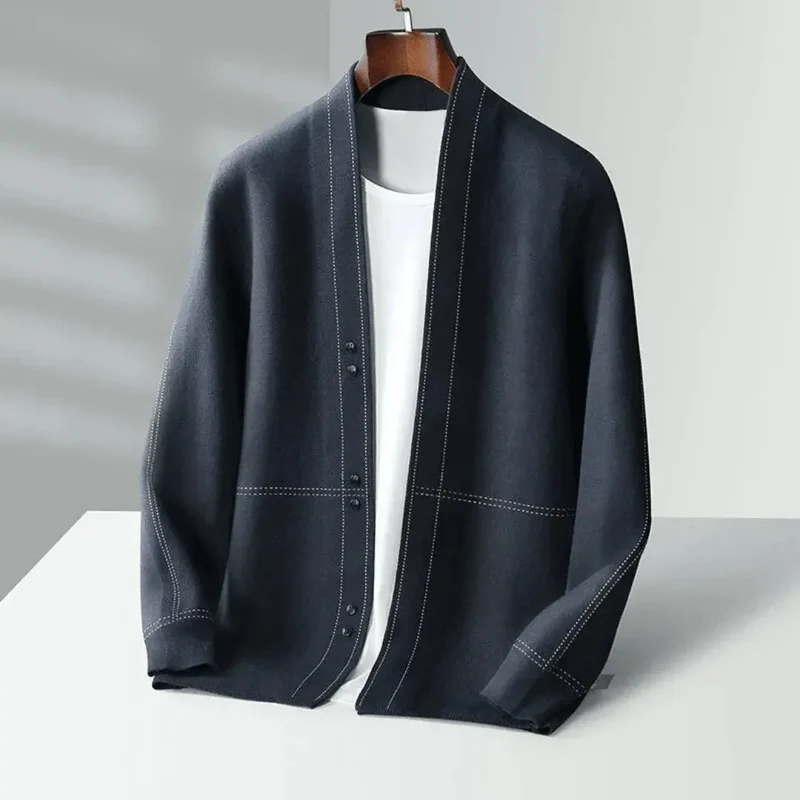 Herren Strickjacke aus Schurwolle | Warmer Cardigan mit Jacquardmuster | Weiche Wolljacke mit Knopfleiste
