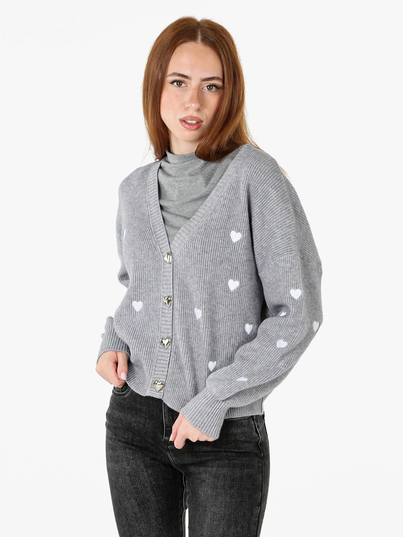 Cardigan da donna in maglia con bottoni a cuore - grigio