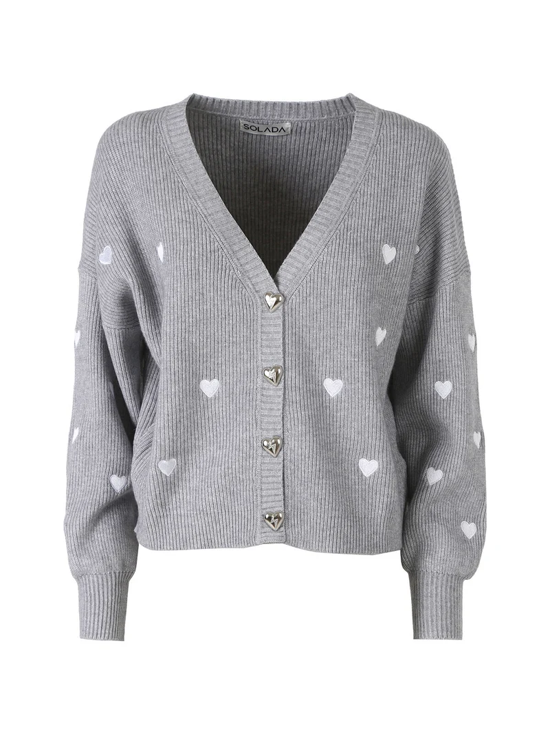 Cardigan da donna in maglia con bottoni a cuore - grigio
