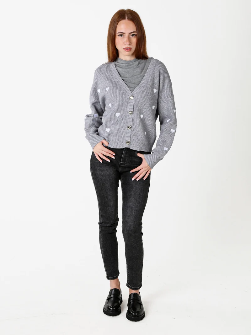 Cardigan da donna in maglia con bottoni a cuore - grigio