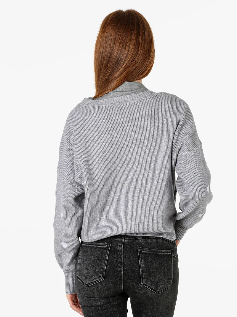 Cardigan da donna in maglia con bottoni a cuore - grigio