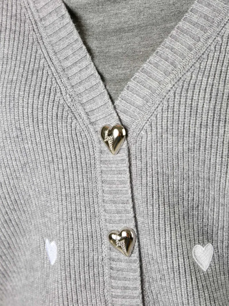 Cardigan da donna in maglia con bottoni a cuore - grigio