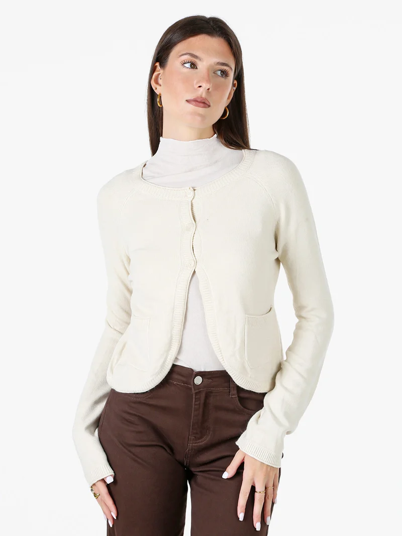 Cardigan donna in maglia con bottoni - beige
