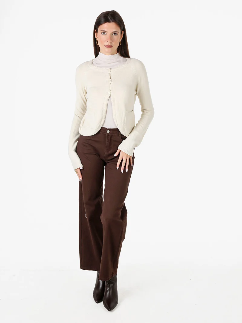 Cardigan donna in maglia con bottoni - beige