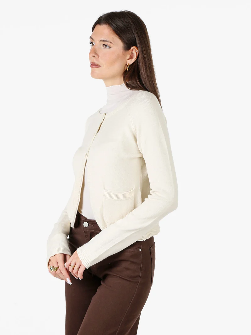 Cardigan donna in maglia con bottoni - beige
