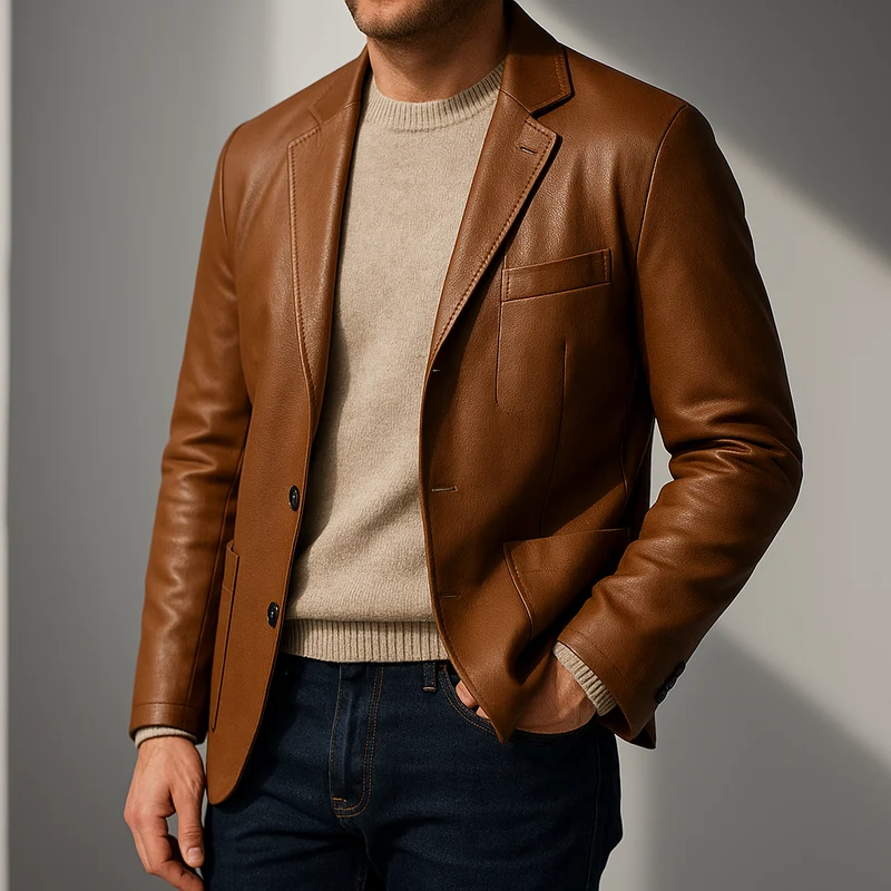 Elegant Leather Men's Blazer