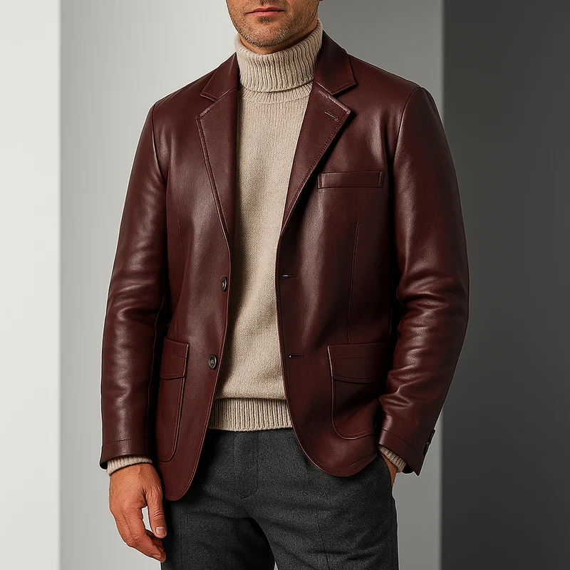 Elegant Leather Men's Blazer