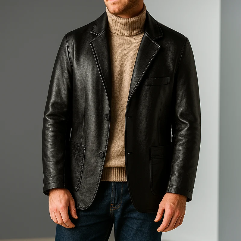 Elegant Leather Men's Blazer