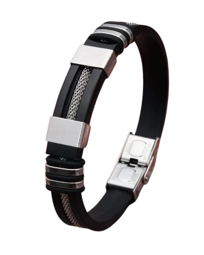 Stainless Steel Silicon Leather Bracelet