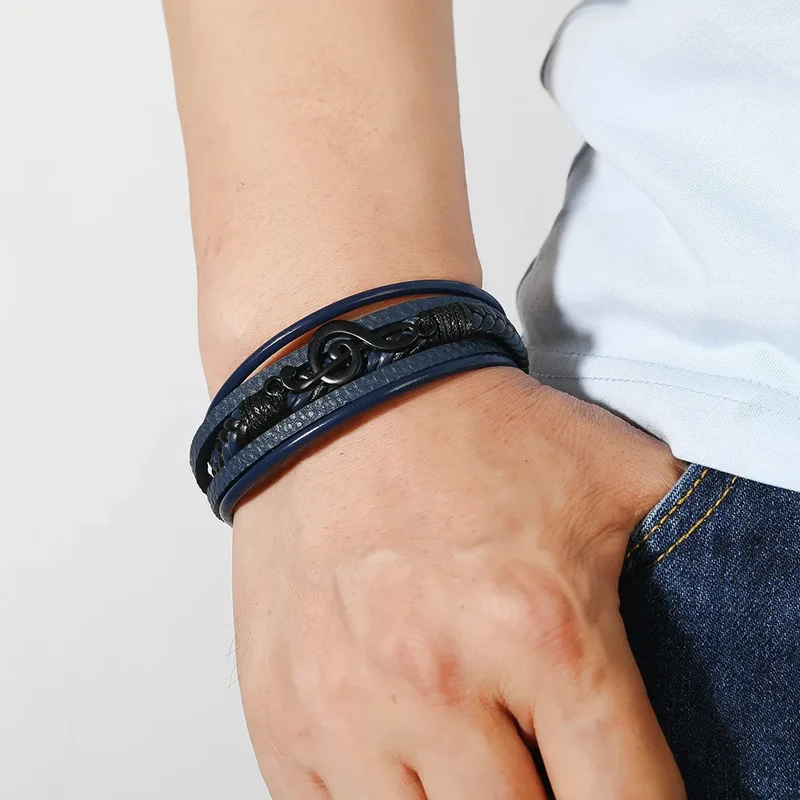 Musical Symbol Men's Leather Bracelet