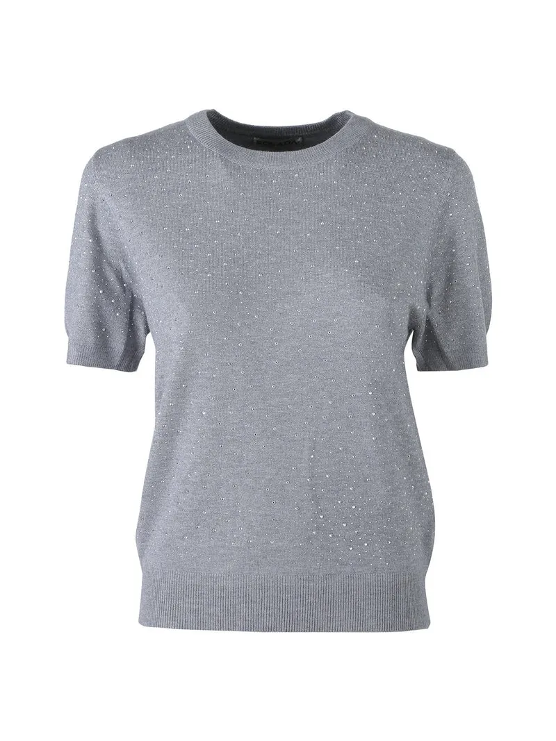 Maglia donna a maniche corte con micro borchie - grigio
