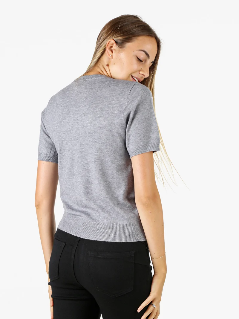 Maglia donna a maniche corte con micro borchie - grigio