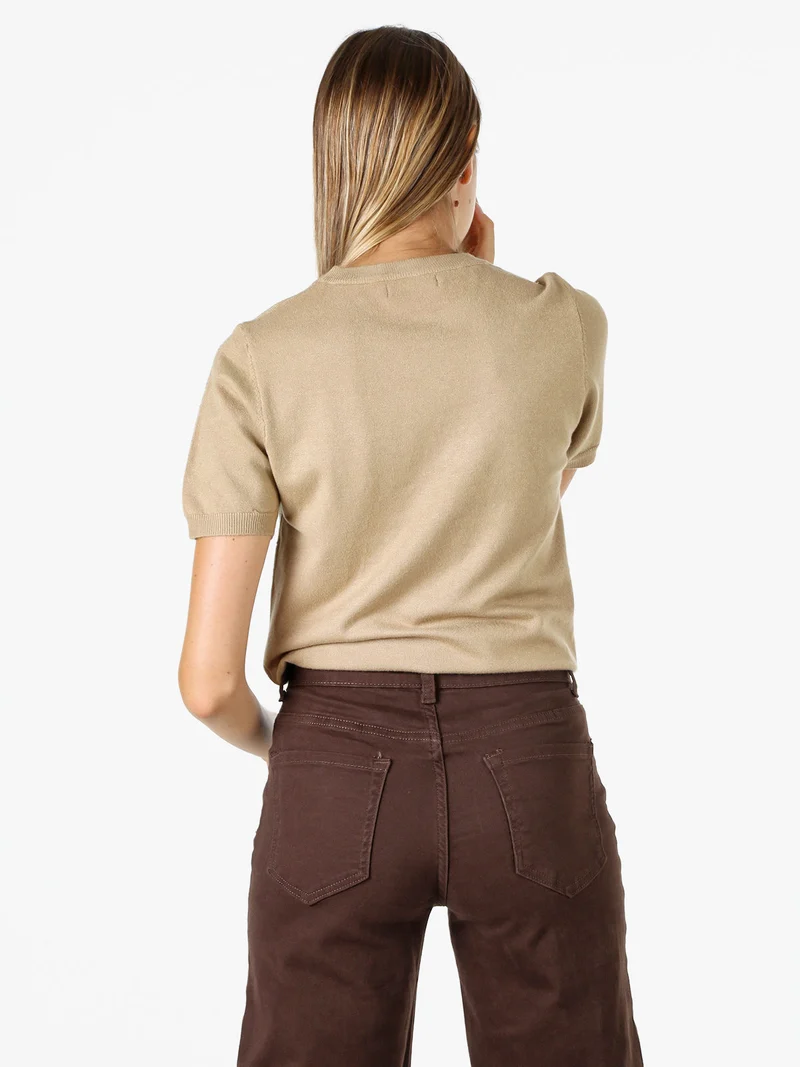 Maglia donna a maniche corte con micro borchie - khaki