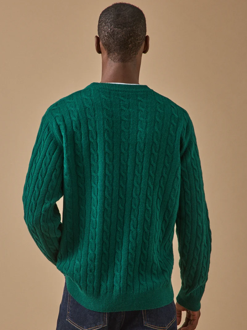 Herrenpullover mit Zopfmuster aus Wolle