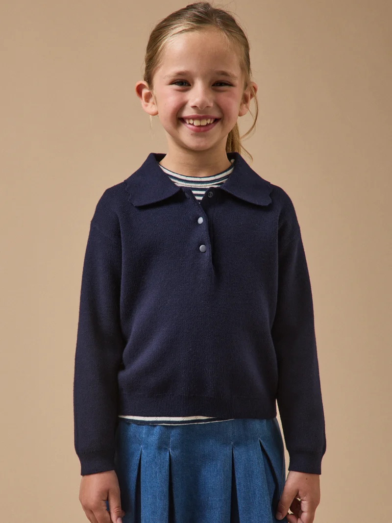 Mädchen-Pullover aus Milano-Strick mit Polokragen