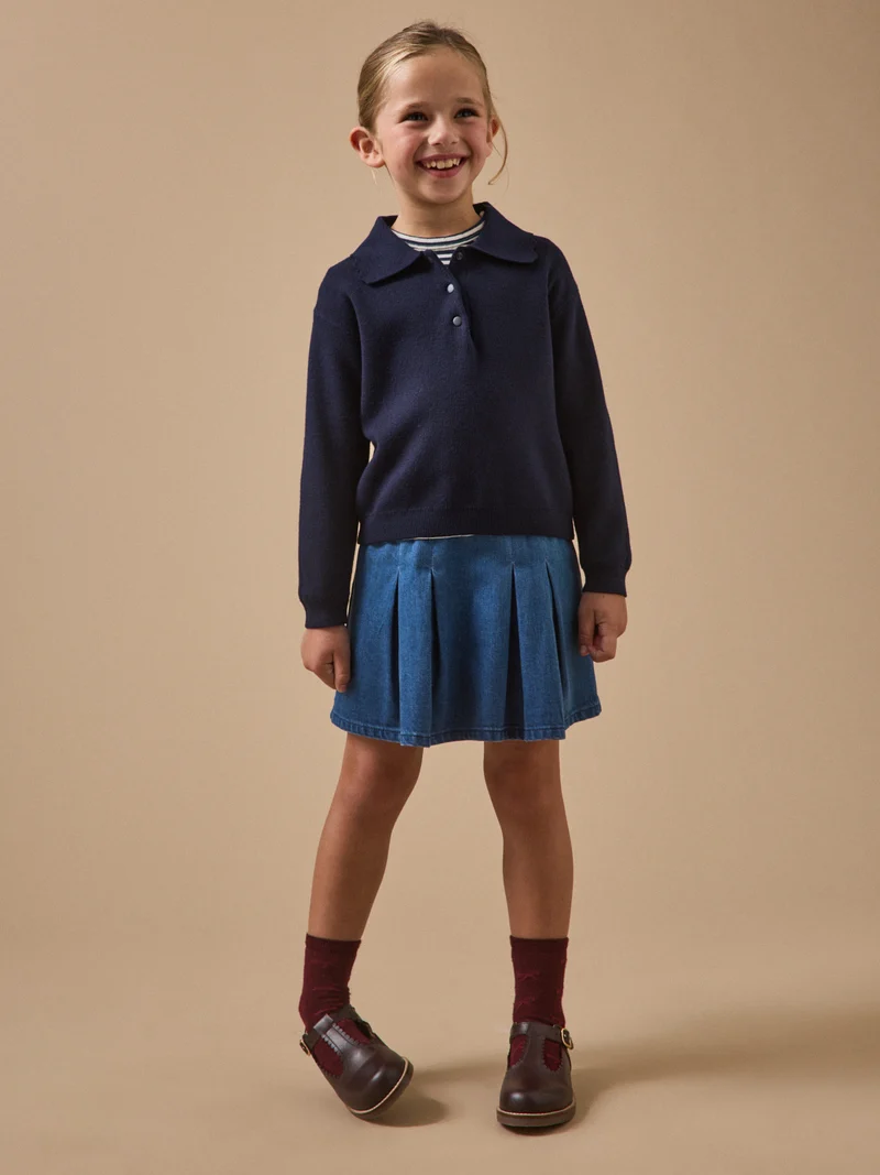Mädchen-Pullover aus Milano-Strick mit Polokragen