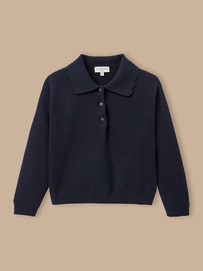 Mädchen-Pullover aus Milano-Strick mit Polokragen