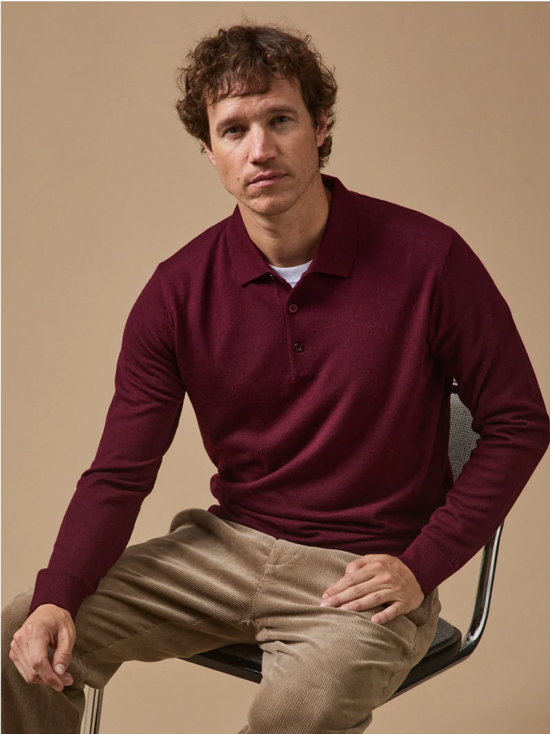 Feinmaschiger Herrenpullover mit Polokragen aus Merinowolle