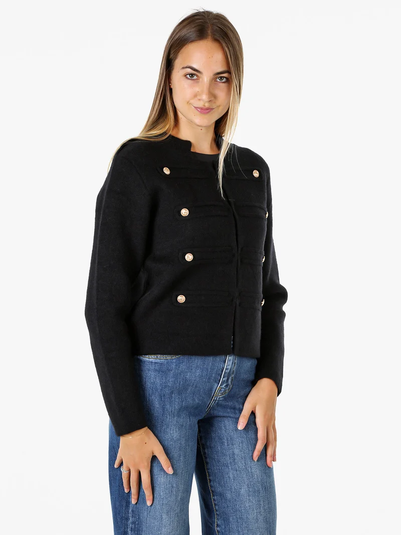 Giacca donna in maglia con bottoni decorativi dorati - nero