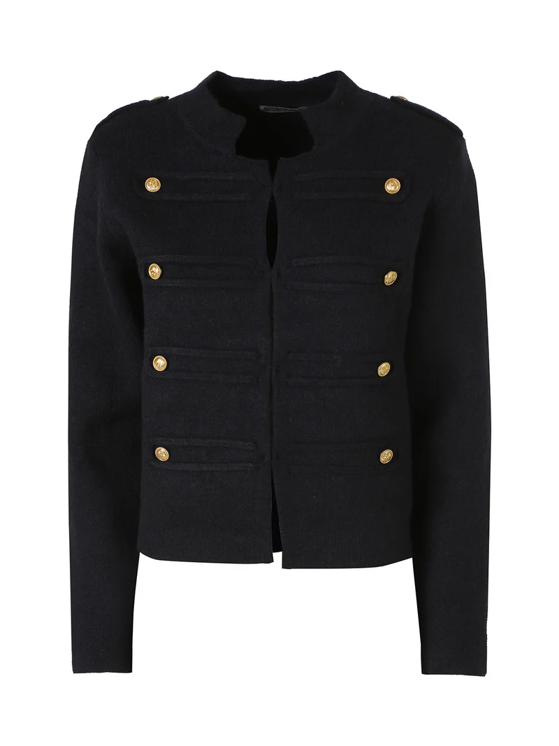 Giacca donna in maglia con bottoni decorativi dorati - nero
