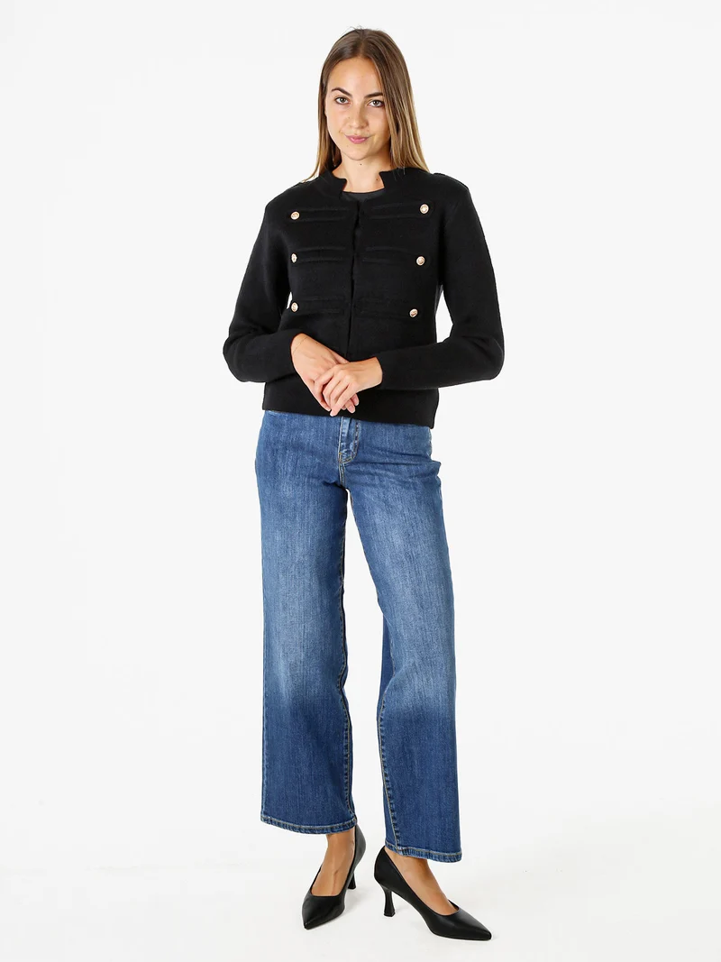 Giacca donna in maglia con bottoni decorativi dorati - nero
