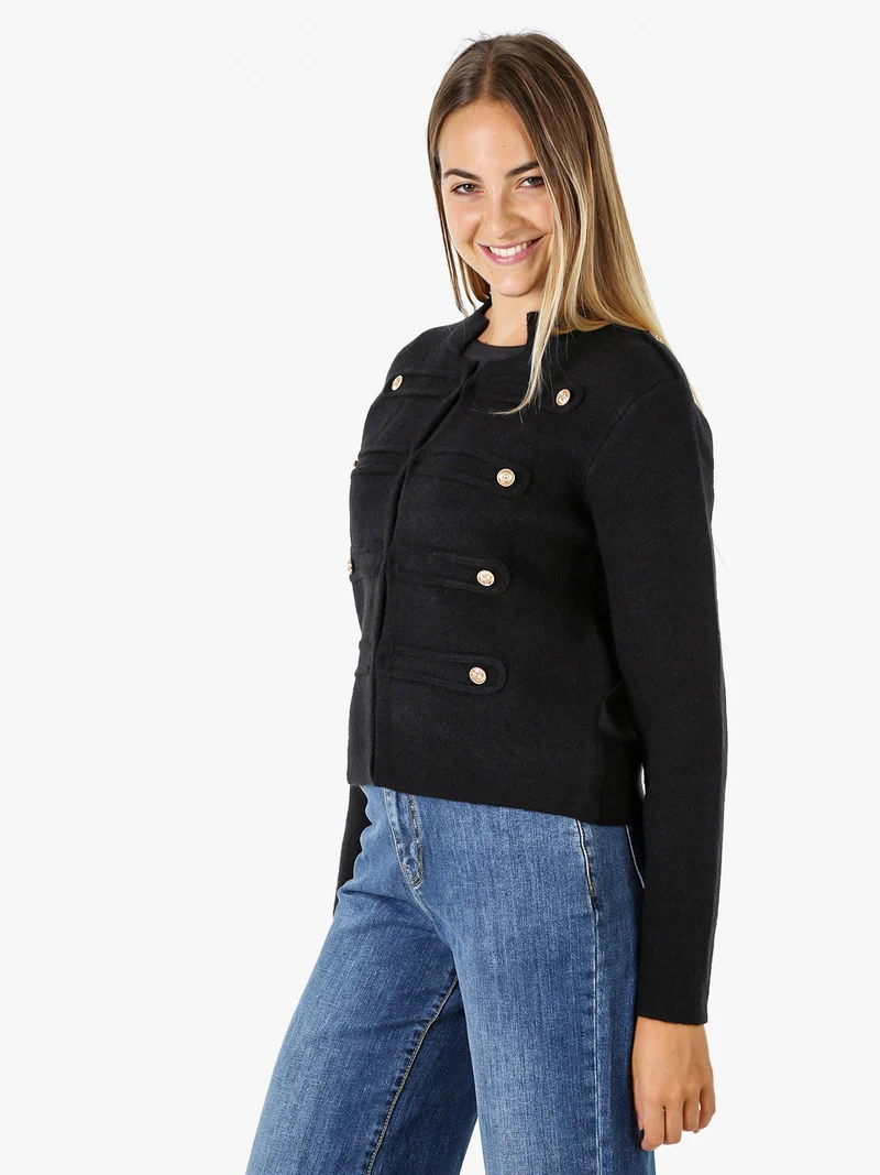 Giacca donna in maglia con bottoni decorativi dorati - nero