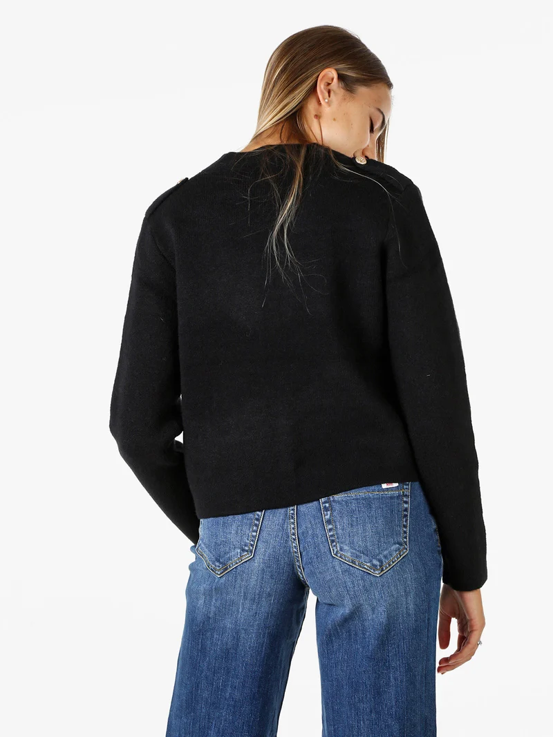 Giacca donna in maglia con bottoni decorativi dorati - nero