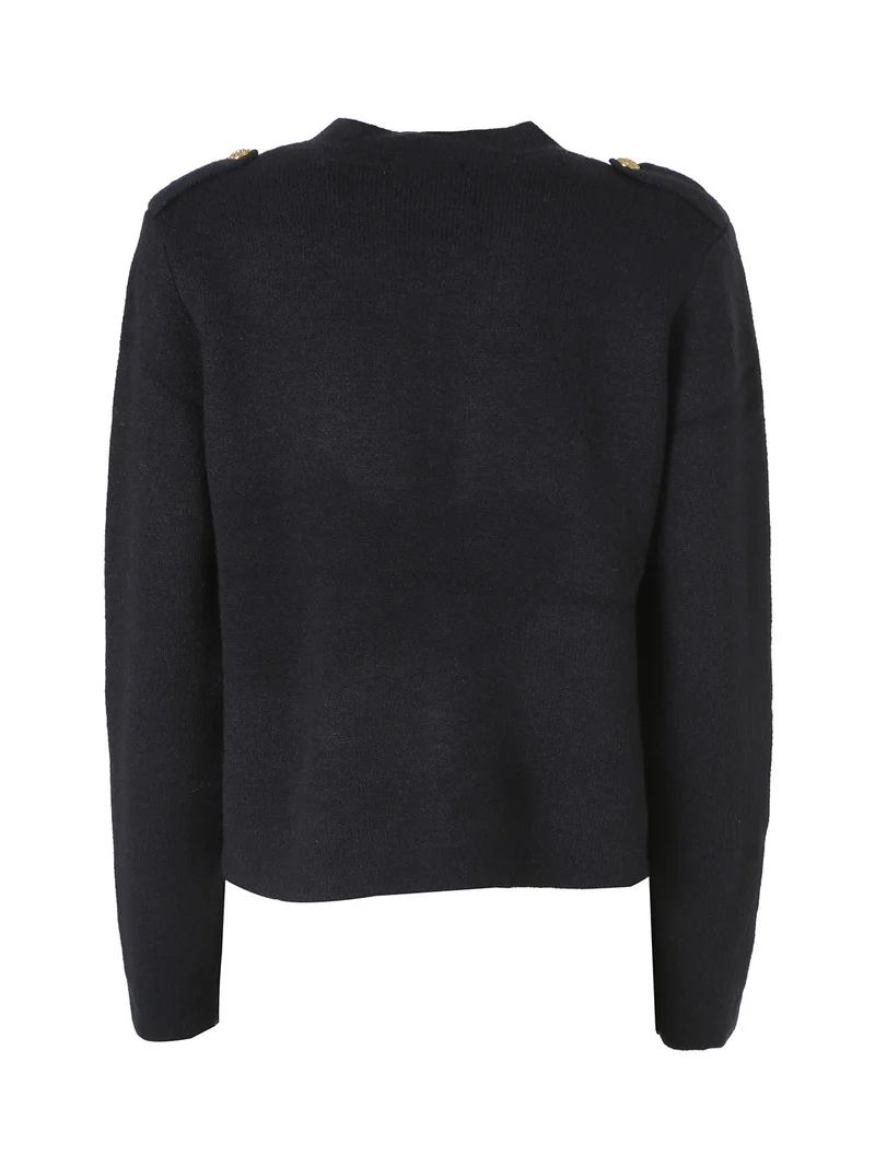 Giacca donna in maglia con bottoni decorativi dorati - nero