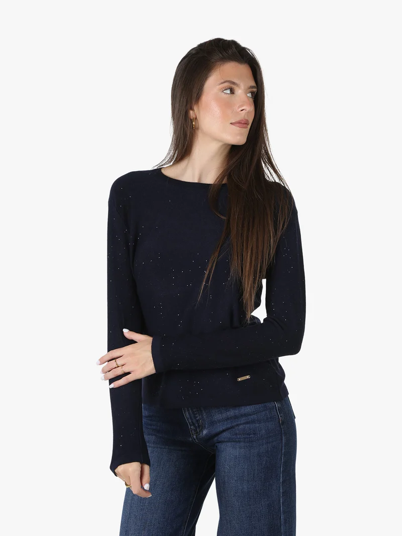 Maglia da donna con mini paillettes - blu scuro
