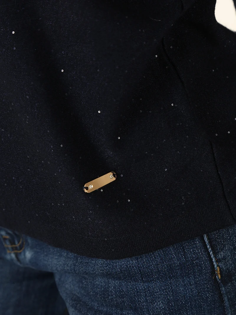 Maglia da donna con mini paillettes - blu scuro